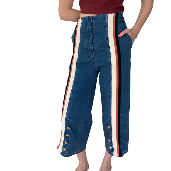 Wide Leg Barrel Jeans Womens Size Small Striped Ankle Crop Baggy Relaxed Loose - Picture 1 of 16